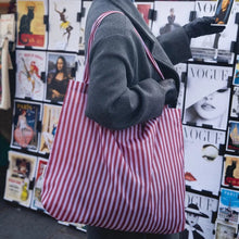  Red / Lilac Striped Grocery Bag